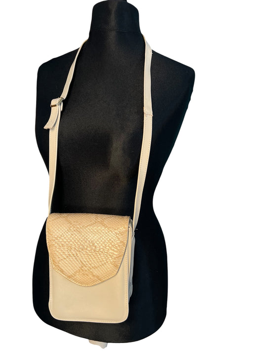 Vintage Leder Tasche Schlangenmuster Weiß Beige Gold Schultertasche Retro 90s Old Money Mini Bag