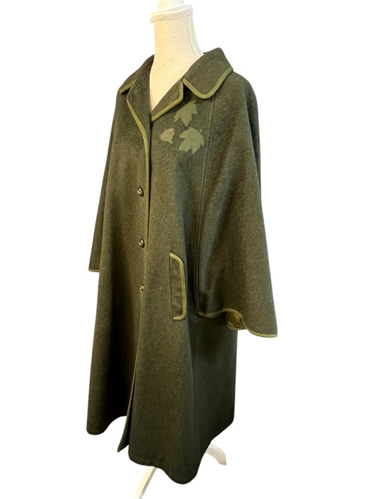 Vintage 70s Wollmantel • Grün • Oversize L/M • Cape-Look Wolle