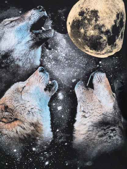 Vintage Lambeste T-Shirt 38/40 M Schwarz mit Mond und Wölfen Gut