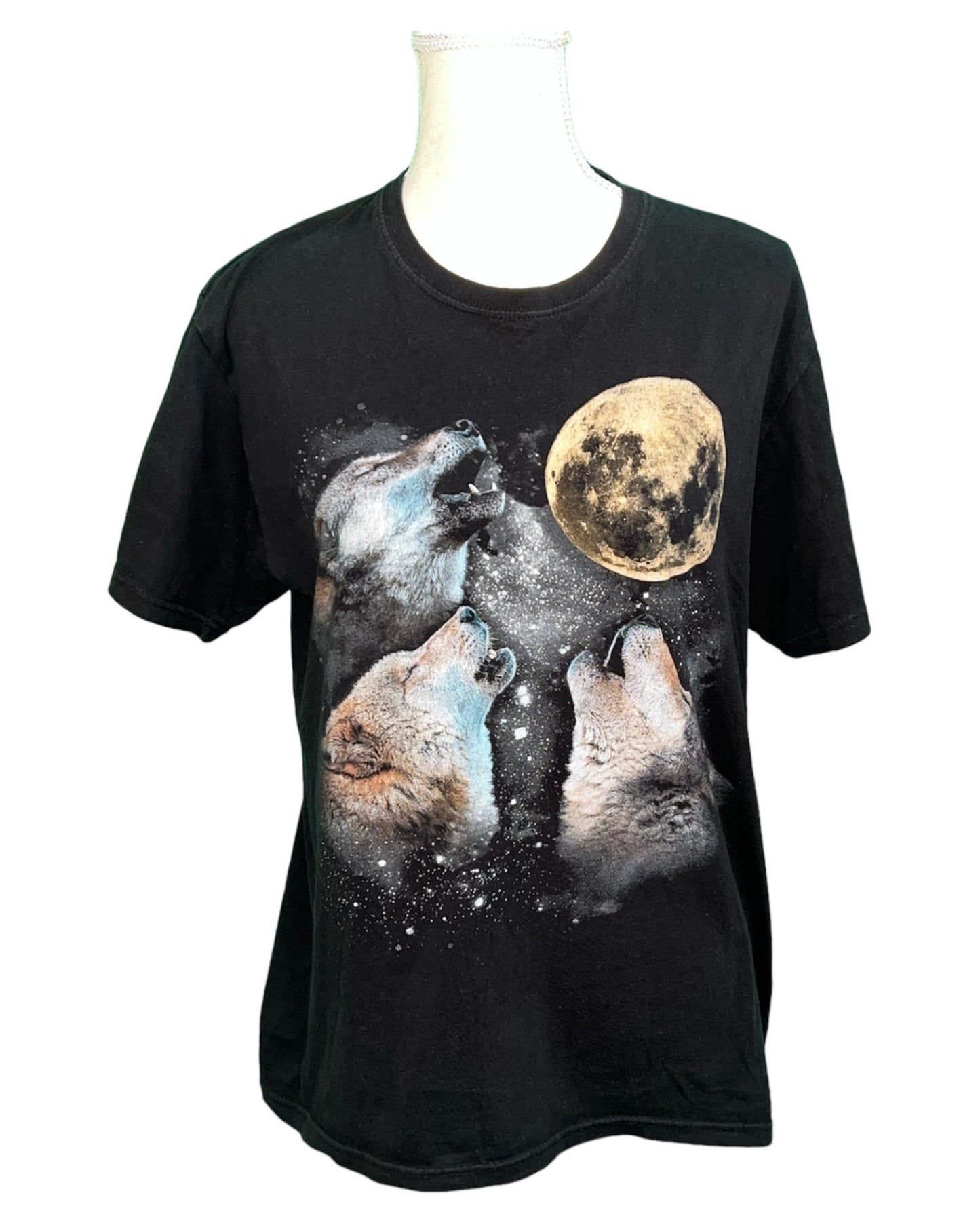 Vintage Lambeste T-Shirt 38/40 M Schwarz mit Mond und Wölfen Gut