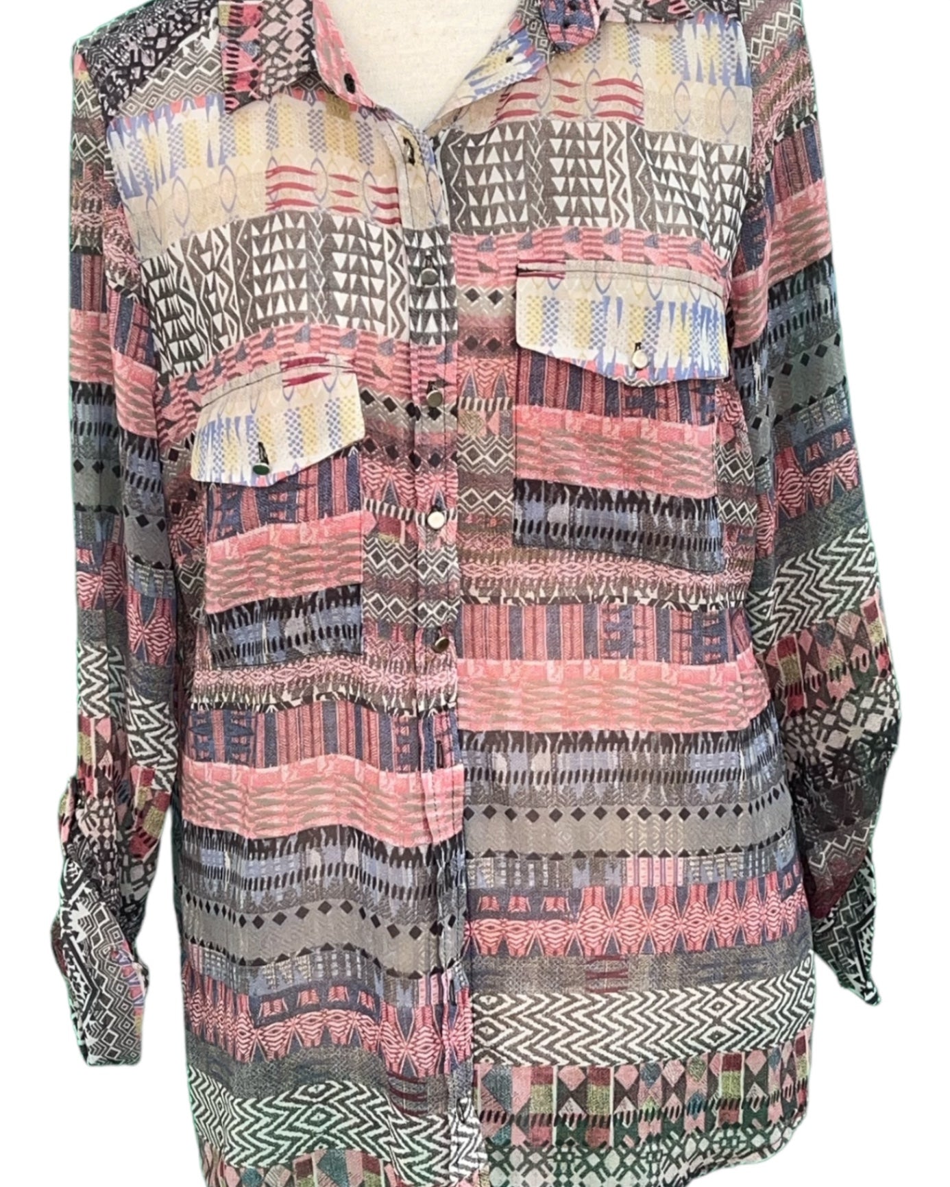 Miss Etam Bluse 38 / M Mehrfarbig (Pink,Grau, Schwarz, Grün, Beige)