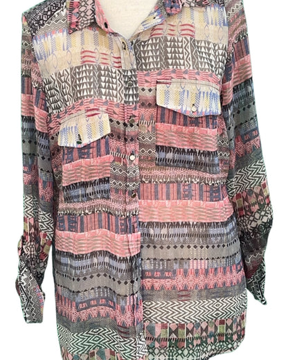 Miss Etam Bluse 38 / M Mehrfarbig (Pink,Grau, Schwarz, Grün, Beige)