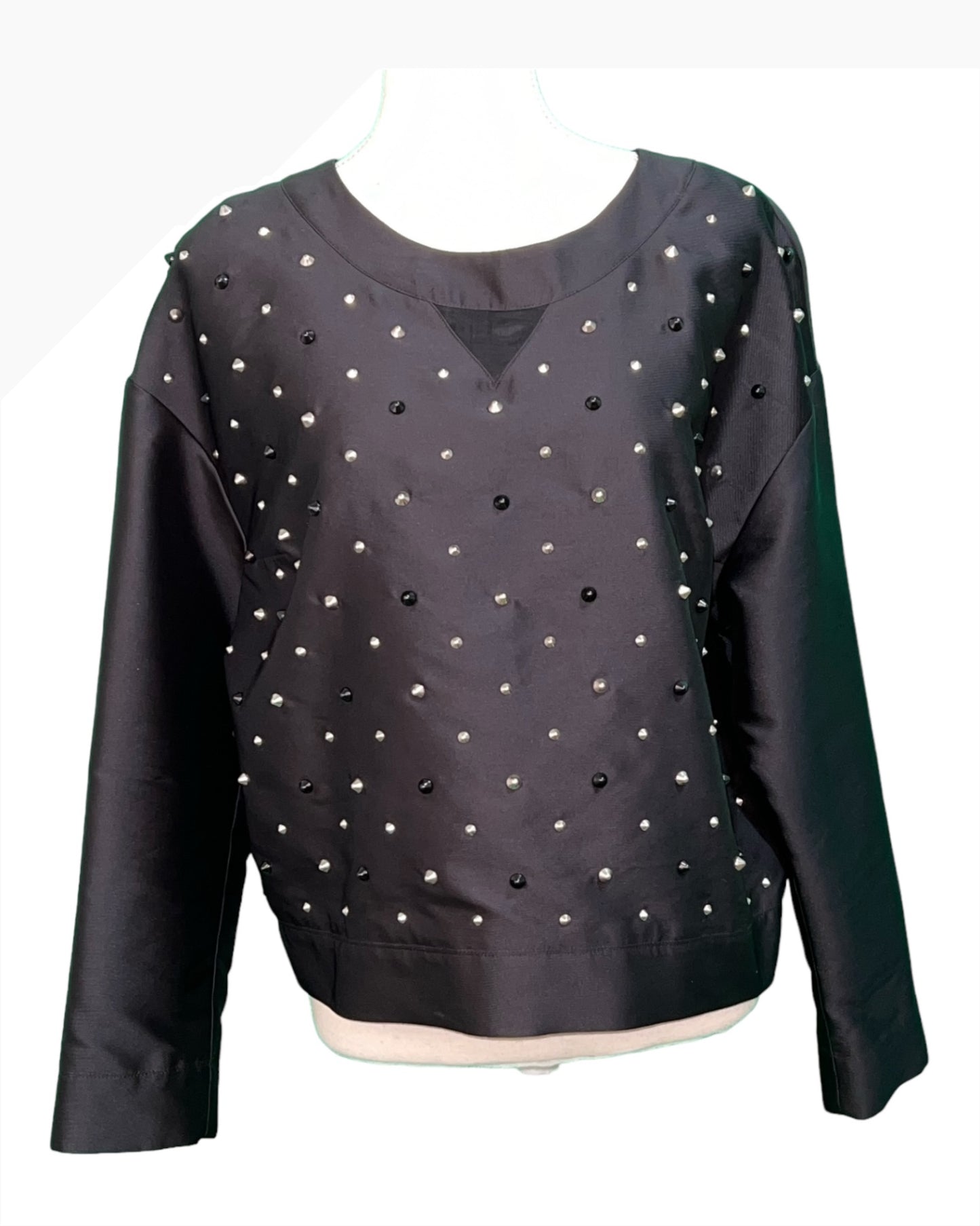 Karl Lagerfeld Bluse 42 Schwarz mit Nieten und Reißverschluss hinten