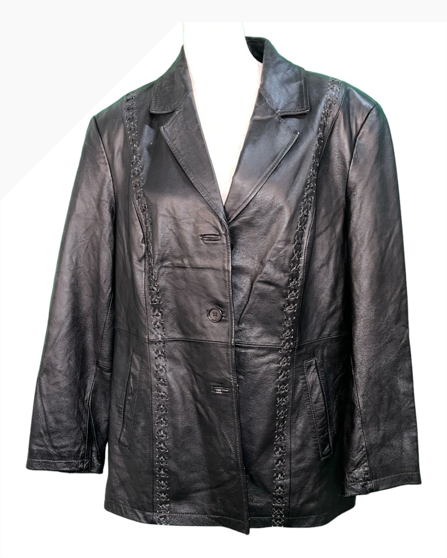Vintage Lederjacke / Lederblazer XL ca. 44/46 Schwarz mit Verzierung