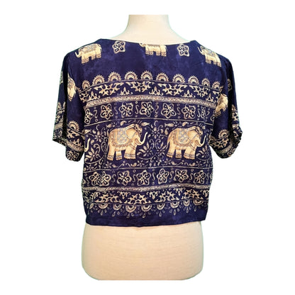 Vintage Shirt In 36 38 40 tragbar Blau mit beigen Muster 