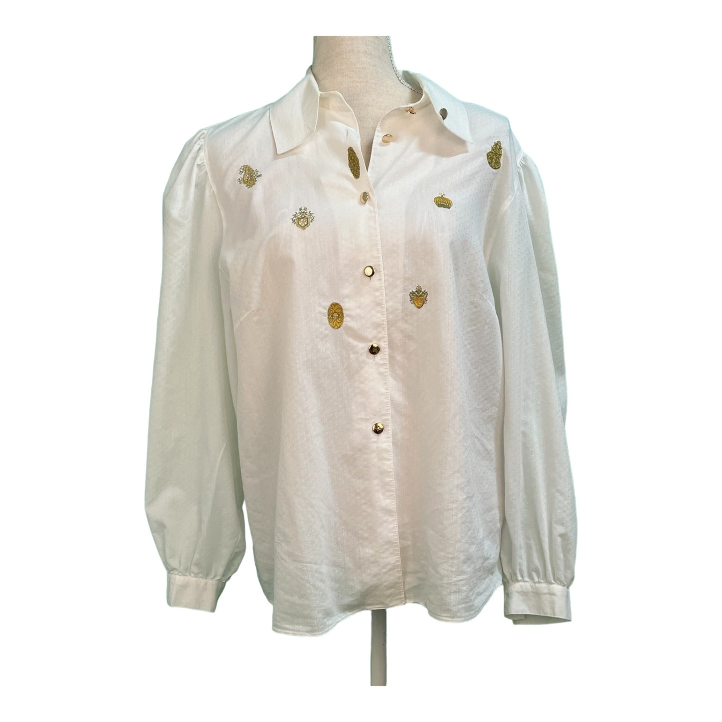 Vintage Erfie Bluse 48 Weiß mit Stickerreien