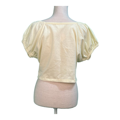 Vintage Taktic Blusenshirt L, ca 38-40 Vanillegelb / Pastellgelb mit tollen transparenten Knöpfen 