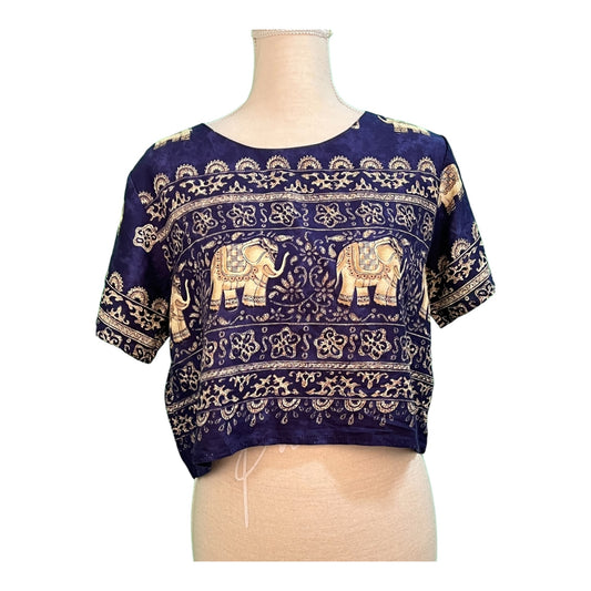 Vintage Shirt In 36 38 40 tragbar Blau mit beigen Muster 