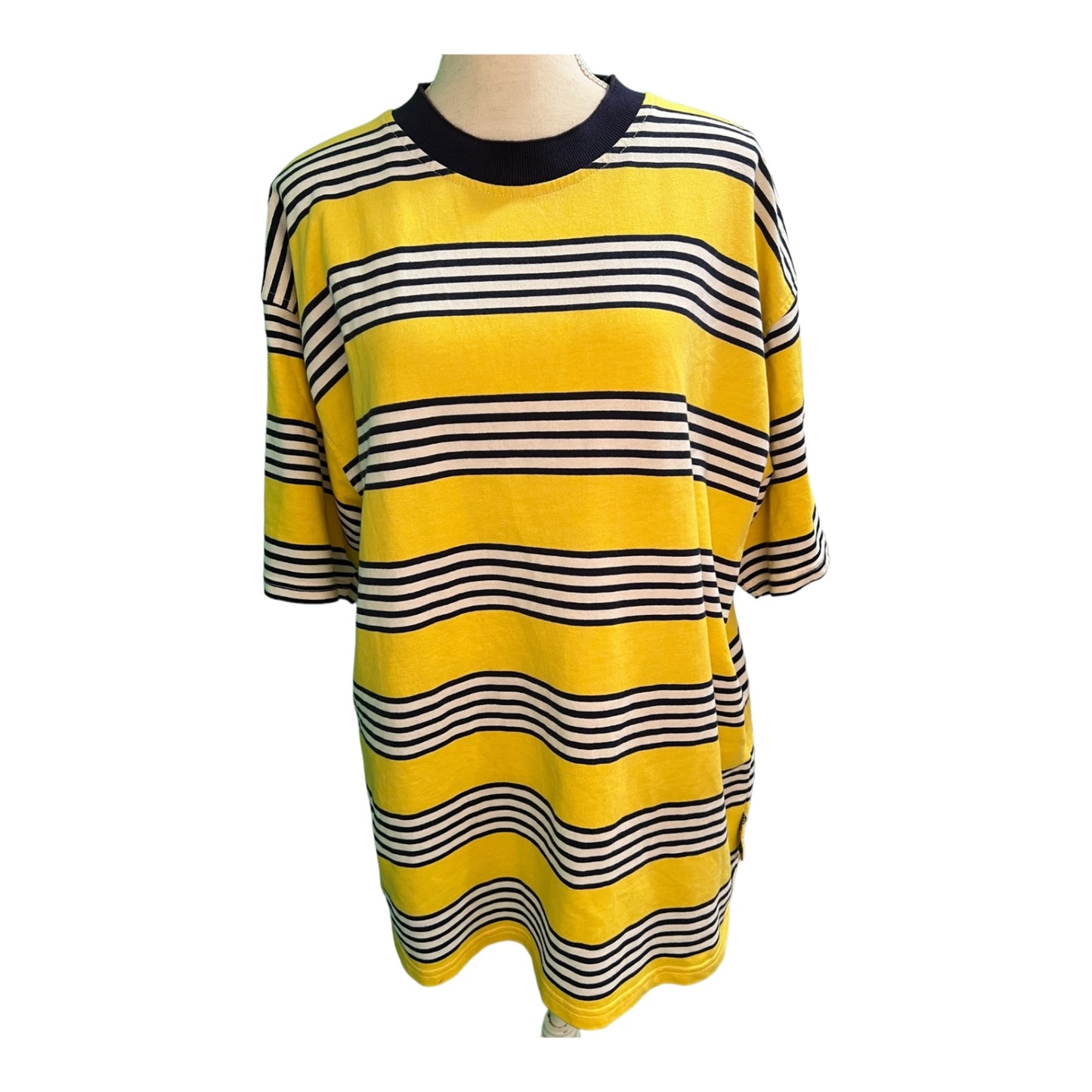 Vintage Reaction Fashion T-Shirt L (42/44) Gelb, Weiß und Dunkelblau gestreift