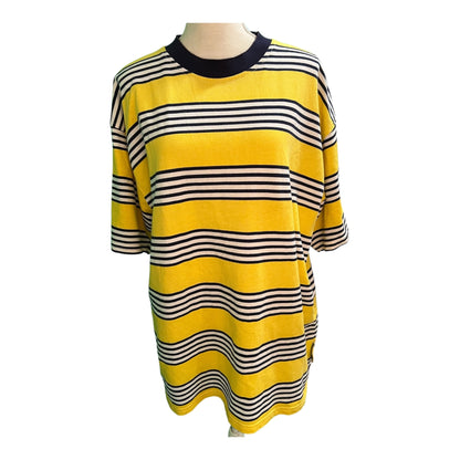 Vintage Reaction Fashion T-Shirt L (42/44) Gelb, Weiß und Dunkelblau gestreift