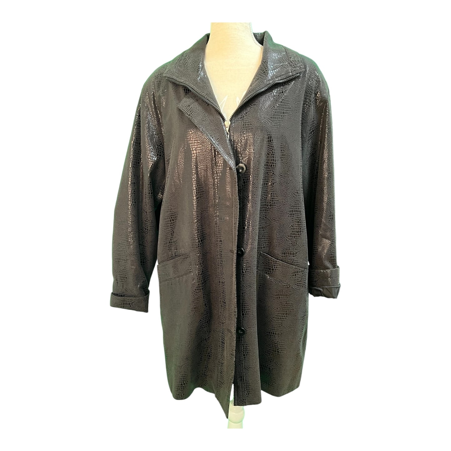 Vintage Jacke Ca. 46/48 Schwarz glänzend Schlangenmuster