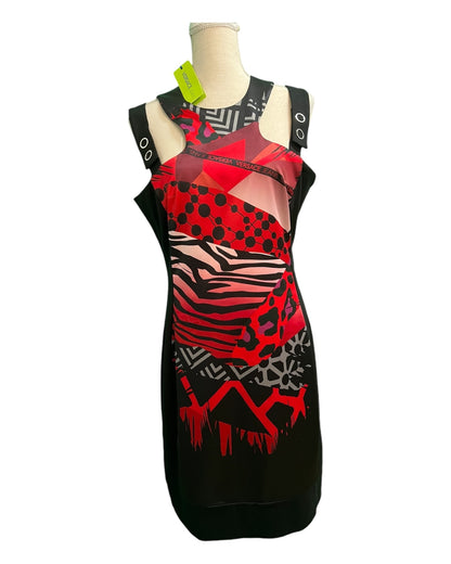 Versace Jeans Kleid 40 Schwarz Rot gemustert, NEU mit Etikett