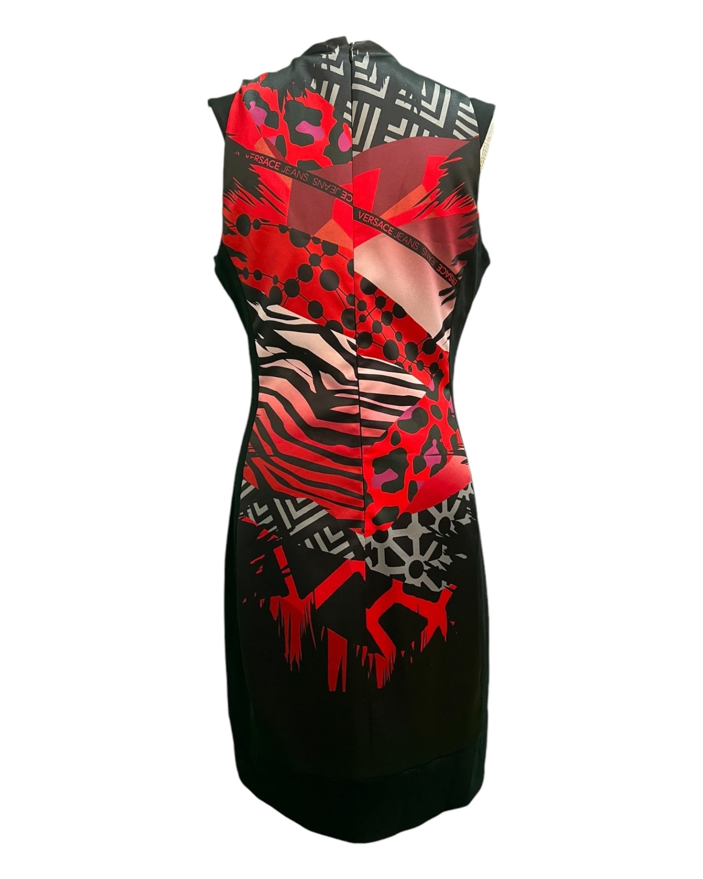 Versace Jeans Kleid 40 Schwarz Rot gemustert, NEU mit Etikett