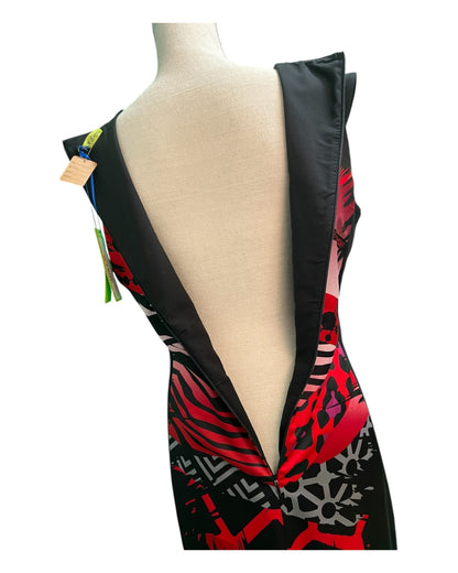 Versace Jeans Kleid 40 Schwarz Rot gemustert, NEU mit Etikett