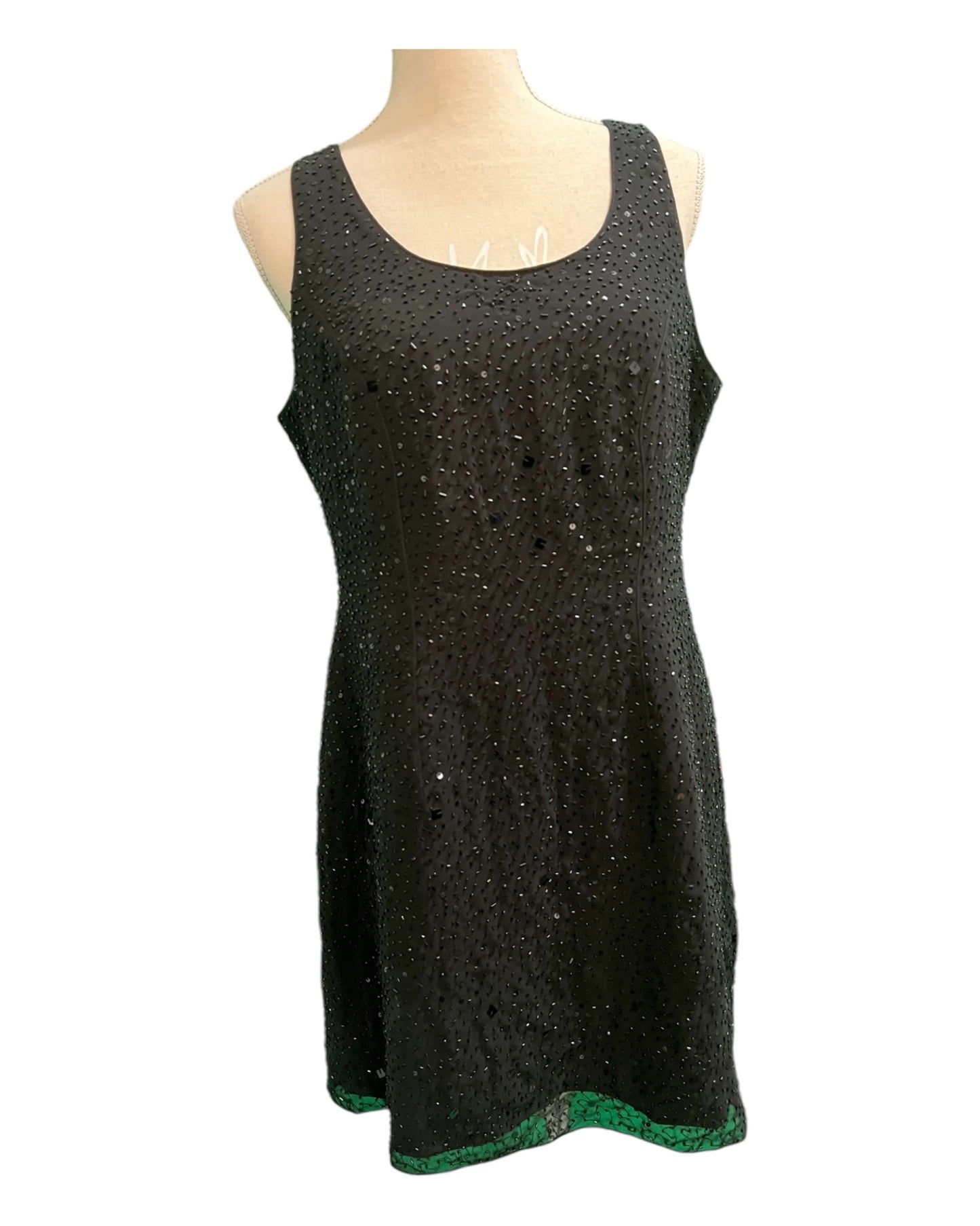 Vintage Laura Ferretti Kleid XL , ca. 42/44 Schwarz mit Glitzerperlen bestickt