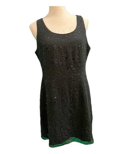 Vintage Laura Ferretti Kleid XL , ca. 42/44 Schwarz mit Glitzerperlen bestickt