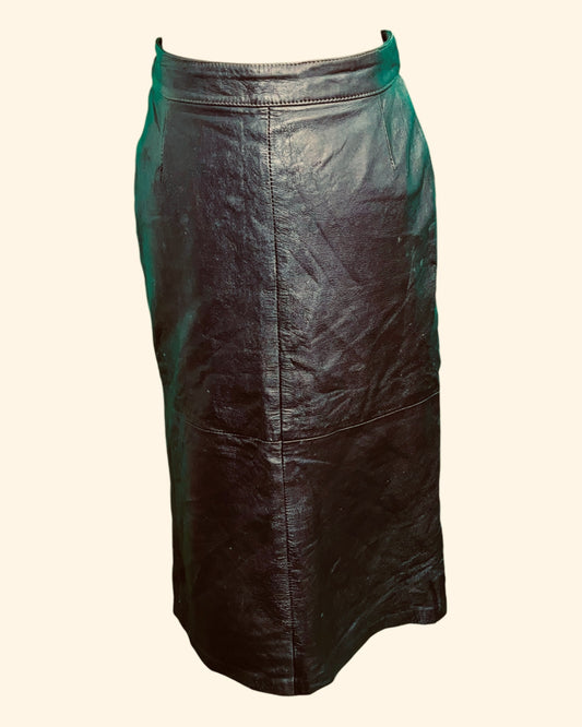 Vintage Leder Rock 34/36 Schwarz