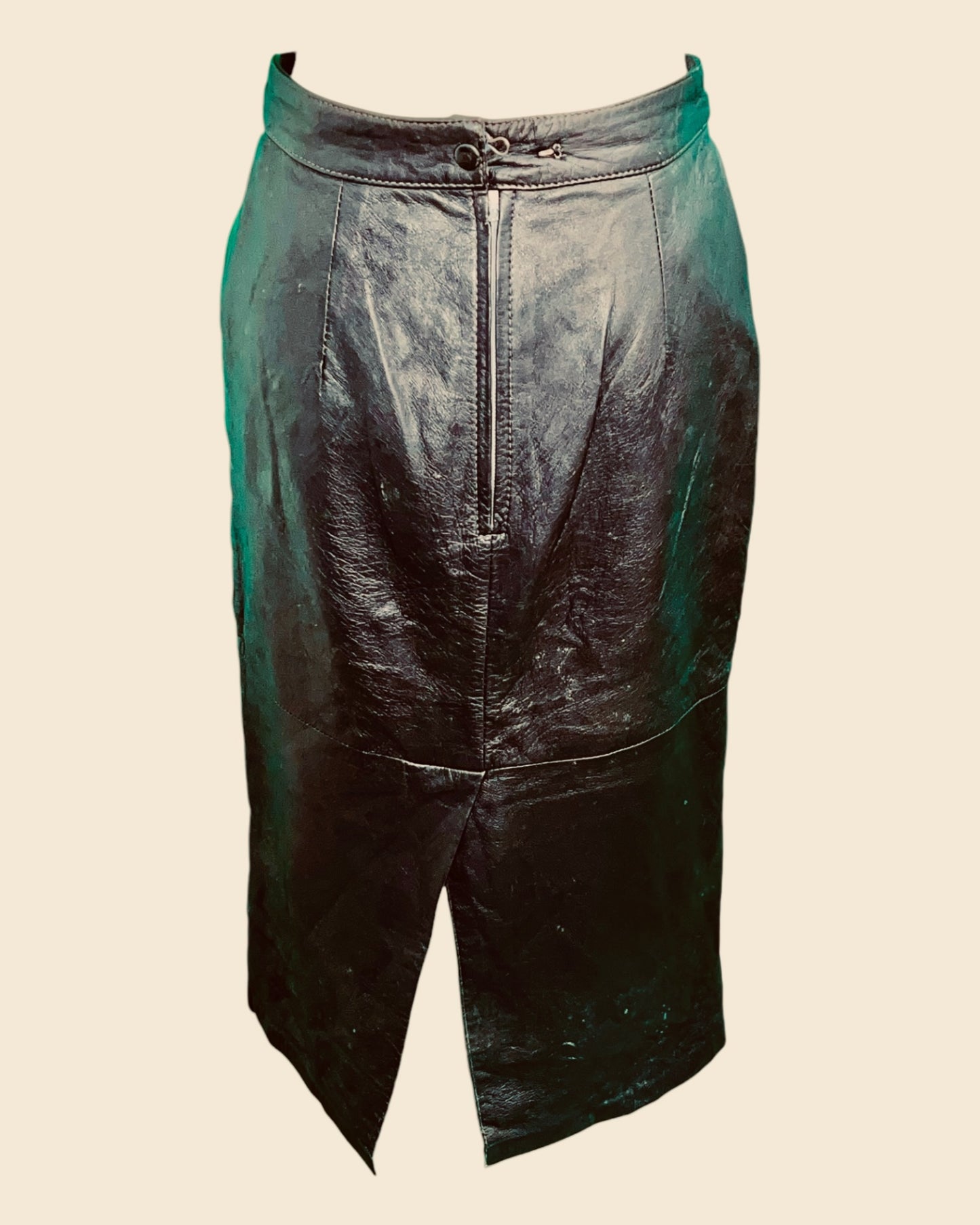 Vintage Leder Rock 34/36 Schwarz