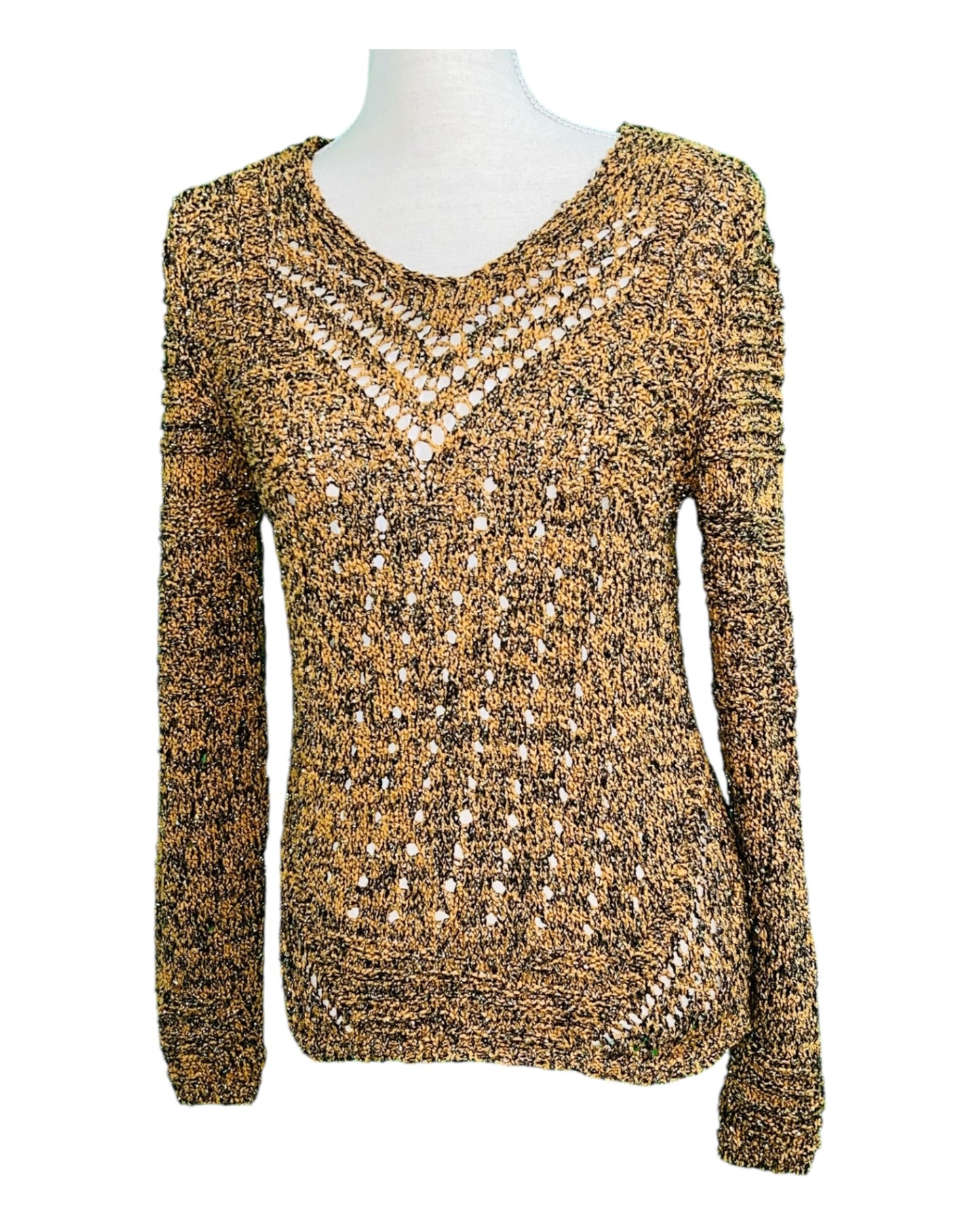 Biba Pullover 36 Ocker Schwarz Glitzer Strick