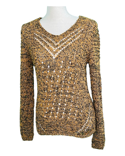 Biba Pullover 36 Ocker Schwarz Glitzer Strick