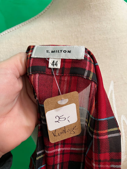 Vintage S. Milton Bluse 40 ( I44) Rot kariert transparent mit Rüschen