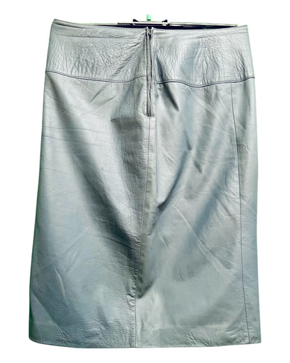 Vintage Leder Rock Ca. 42 / 44 Taubenblau Blau