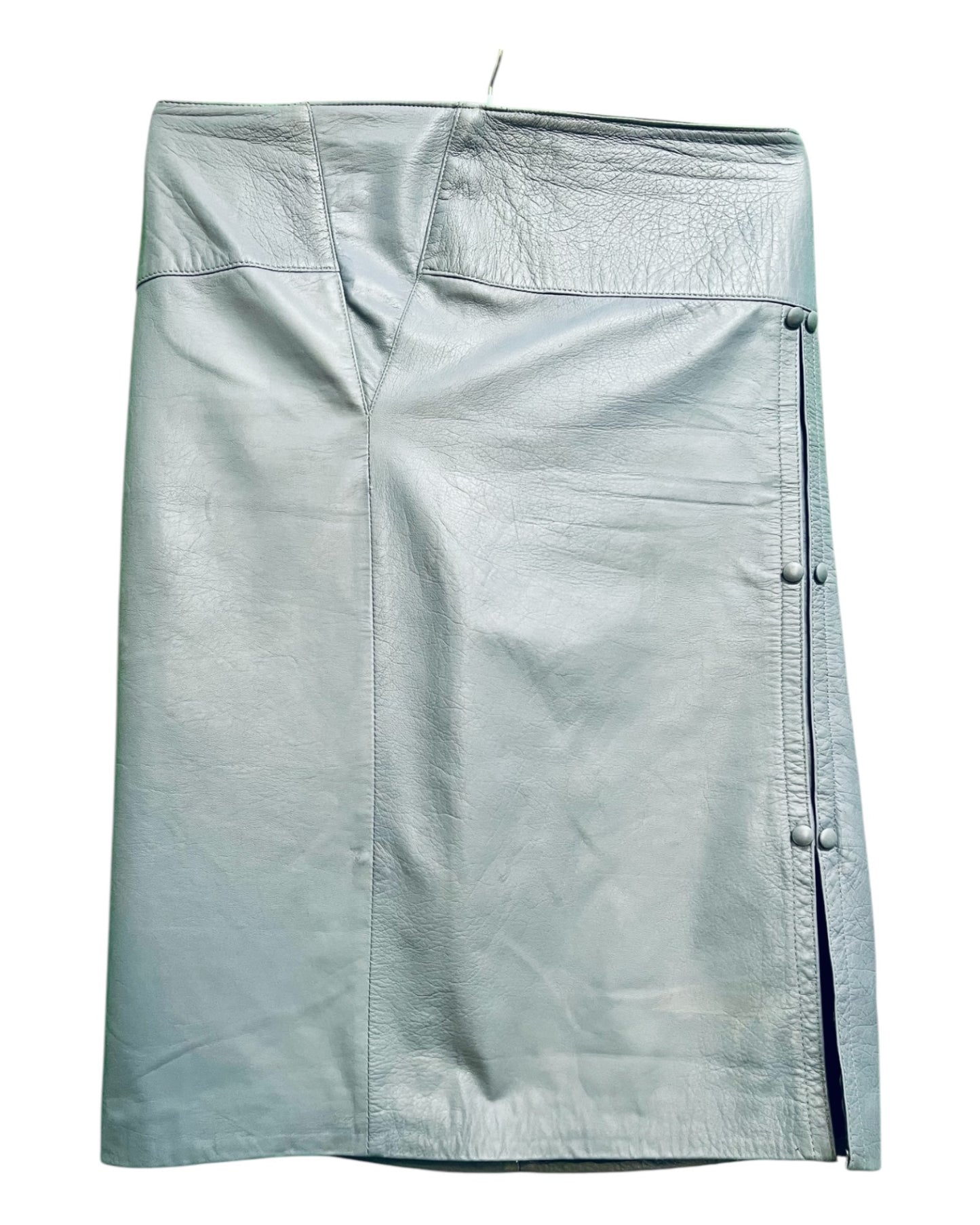 Vintage Leder Rock Ca. 42 / 44 Taubenblau Blau