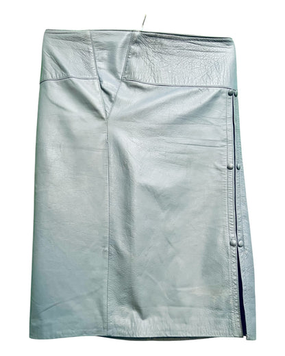 Vintage Leder Rock Ca. 42 / 44 Taubenblau Blau