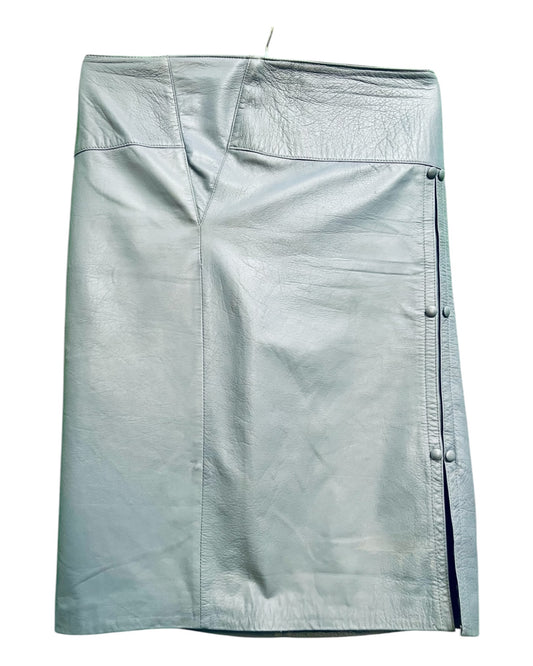 Vintage Leder Rock Ca. 42 / 44 Taubenblau Blau