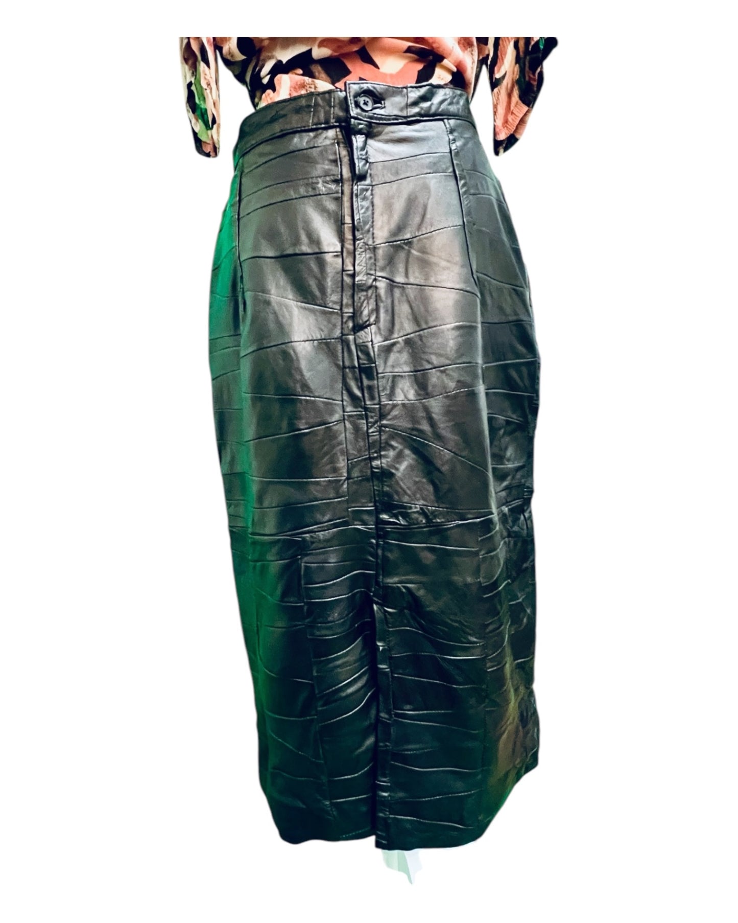 Vintage Marco Vellieri Leder Rock 38 Midi Patchwork Schwarz