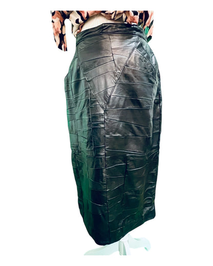Vintage Marco Vellieri Leder Rock 38 Midi Patchwork Schwarz
