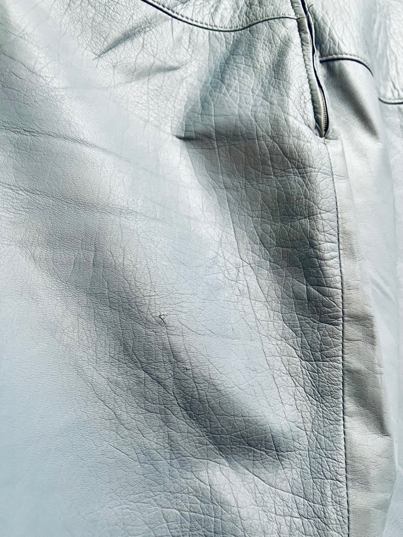 Vintage Leder Rock Ca. 42 / 44 Taubenblau Blau