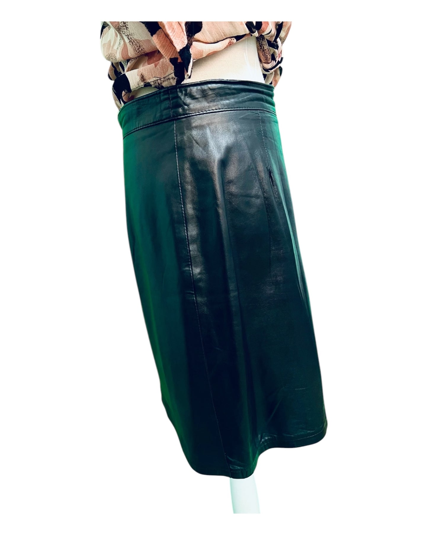 Vintage Leder Rock Ca. 38 Schwarz