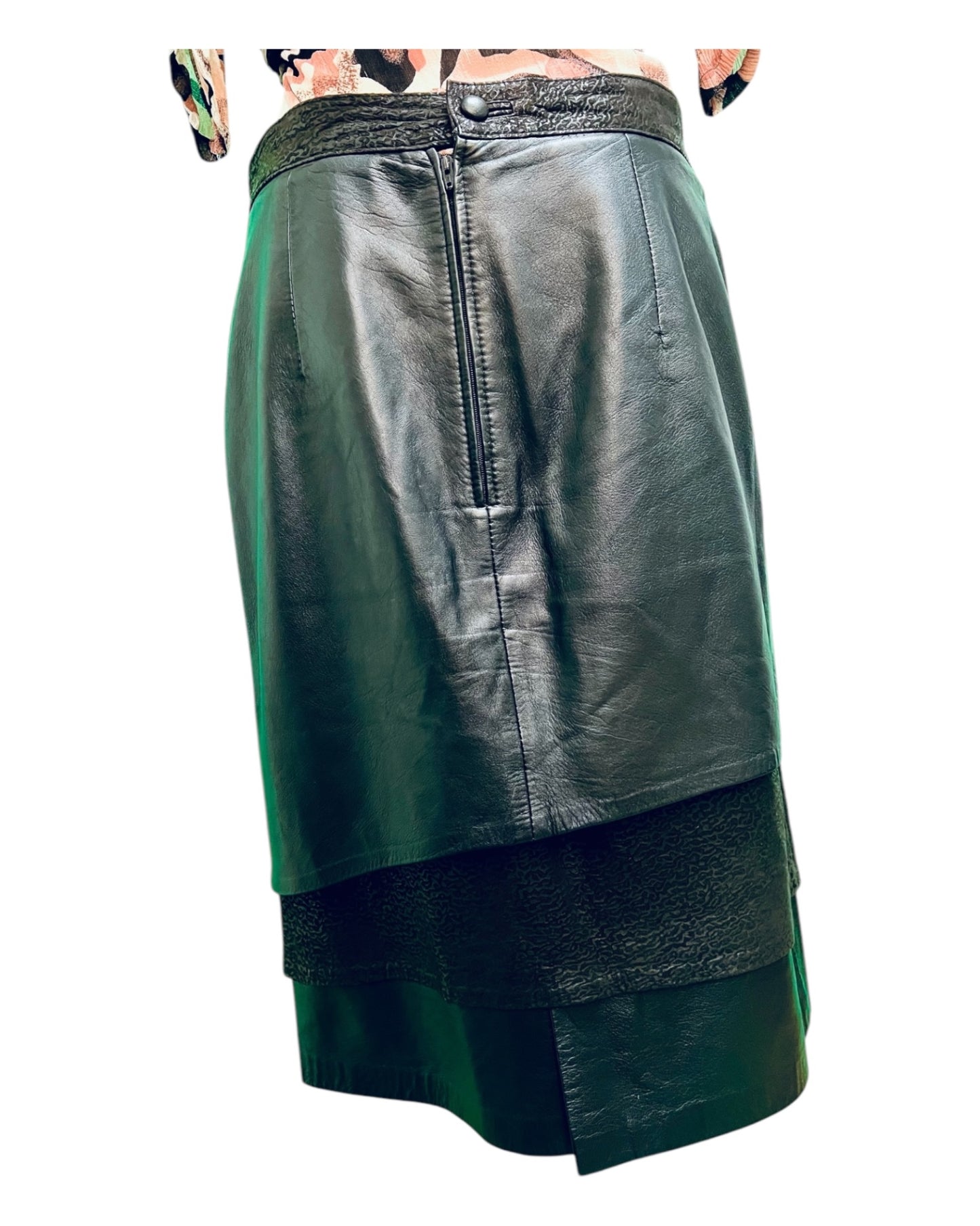 Vintage Leder Stufen Rock Ca. Gr. 40 Schwarz