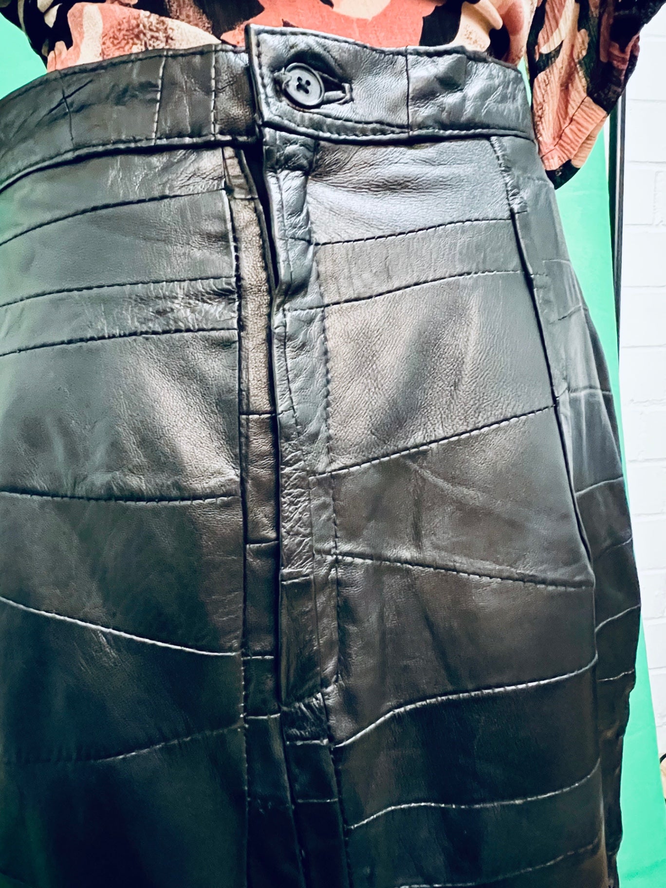 Vintage Marco Vellieri Leder Rock 38 Midi Patchwork Schwarz