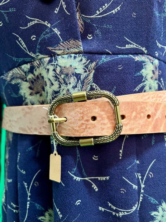 Leder Gürtel Ca. 85 cm Hellbraun mit Antikgold-Schnalle , Neu