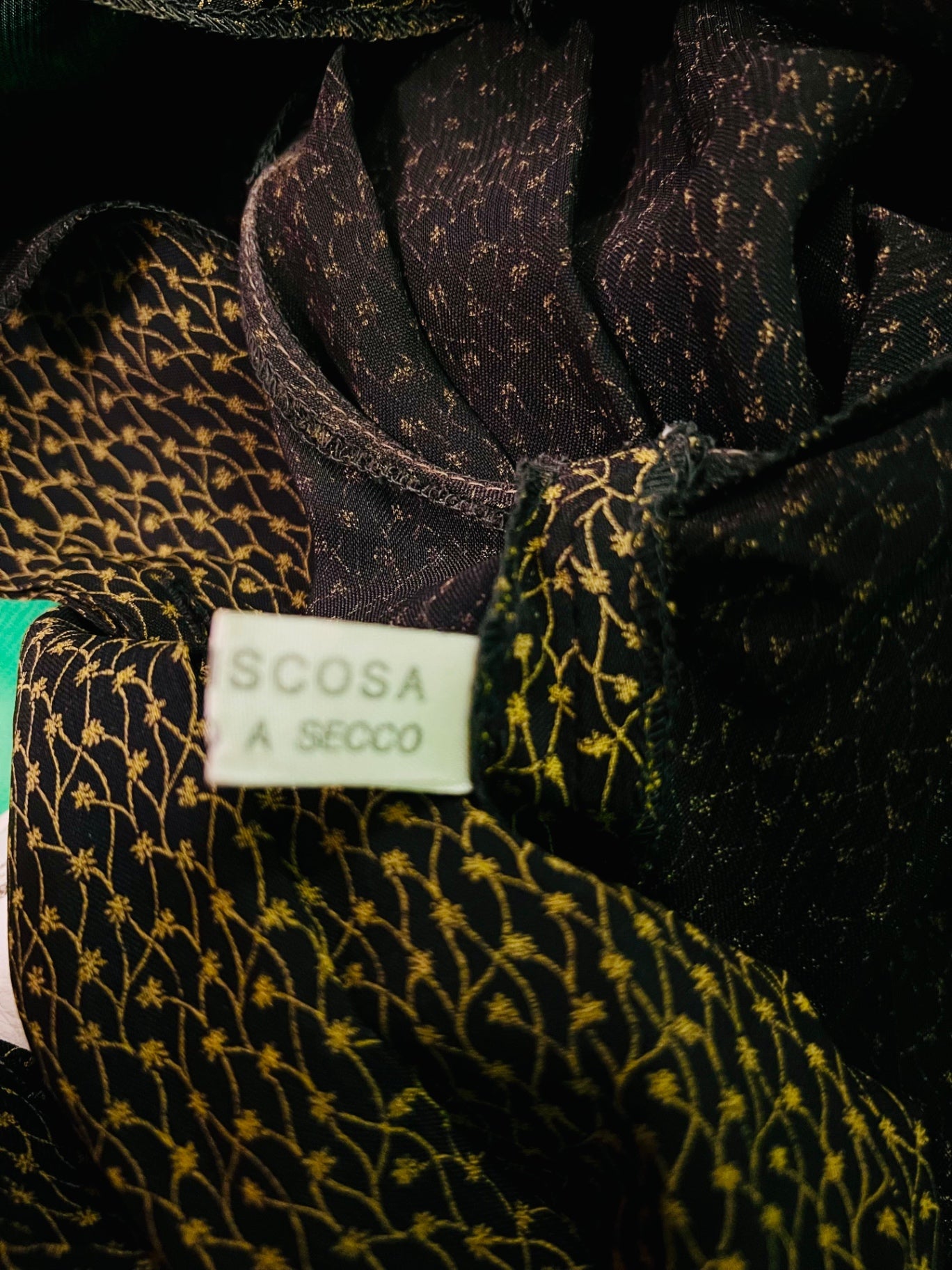Vintage Viskose Kleid 38/40 Schwarz mit gelben Details