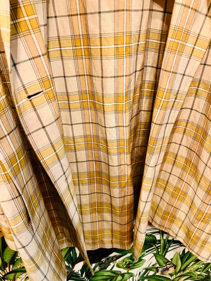 Vintage Jobis Hemd 48 Beige kariert oversize Leinen Viskose