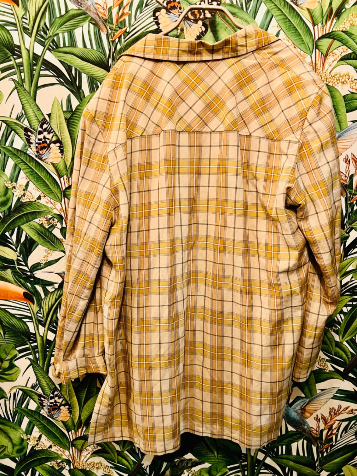 Vintage Jobis Hemd 48 Beige kariert oversize Leinen Viskose