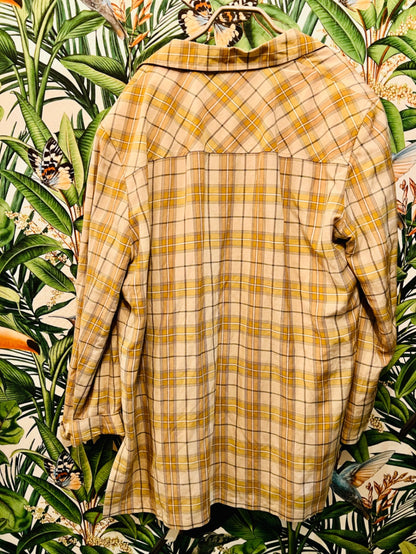 Vintage Jobis Hemd 48 Beige kariert oversize Leinen Viskose