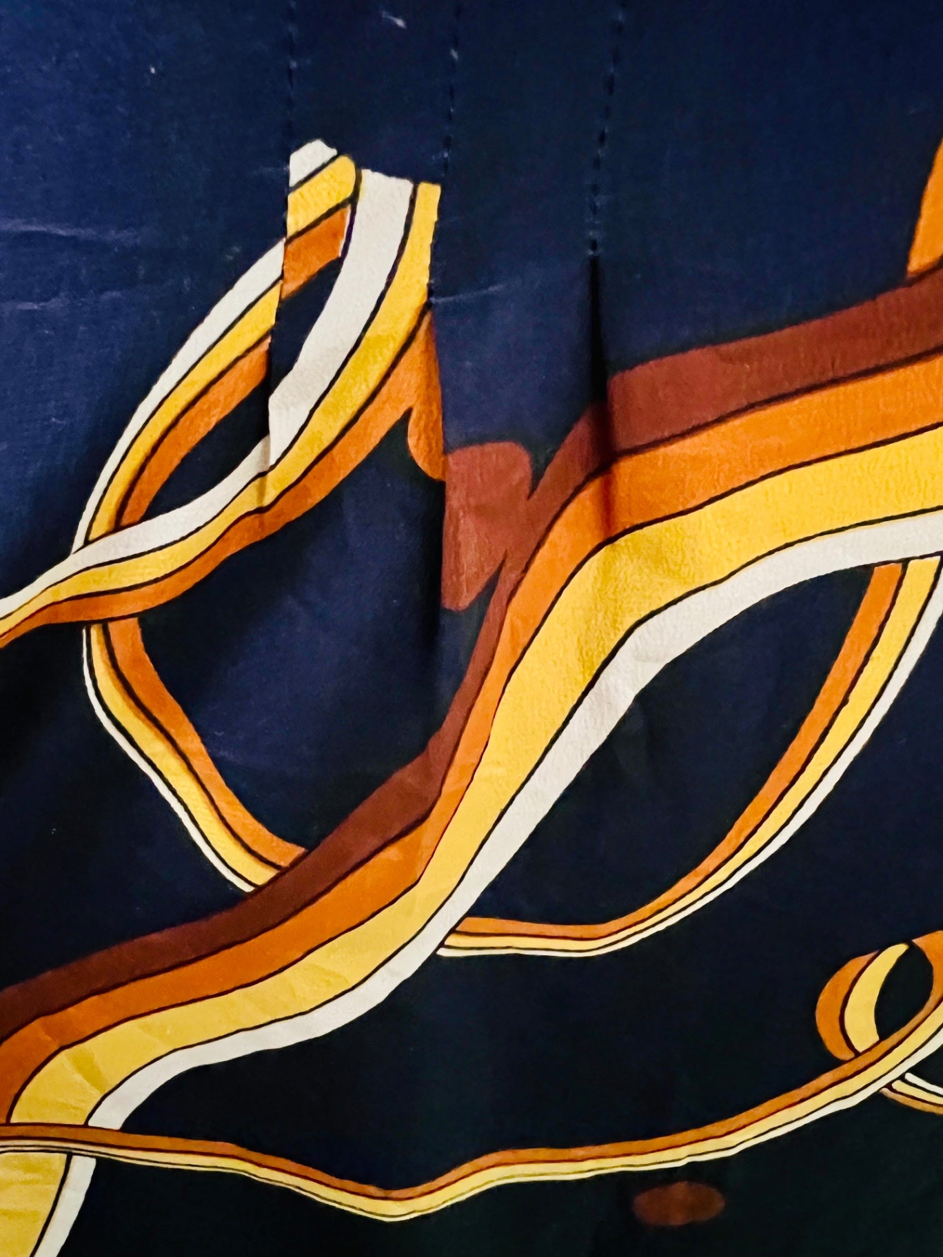 Handmade True Vintage 70s 70er Kleid 38 Blau mit Muster orange gelb