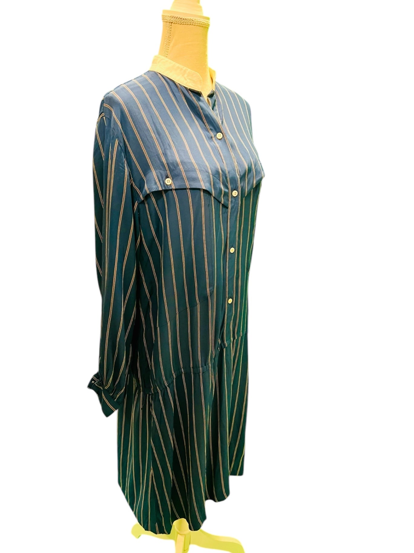 Vintage 70er CM Creation Mademoiselle Kleid L Blau gestreift