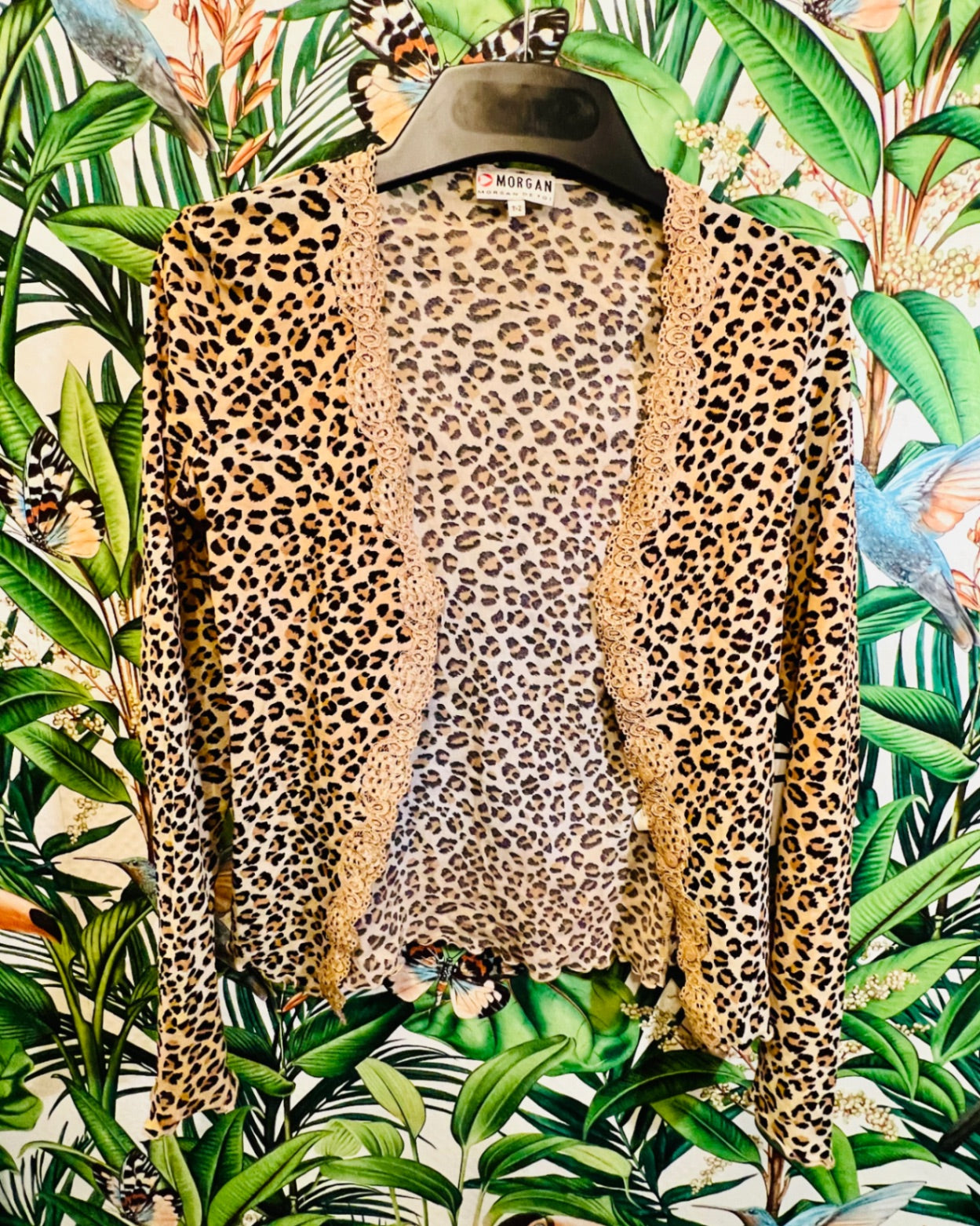Vintage Morgan de Toi Cardigan S Beige mit Leopardenmuster