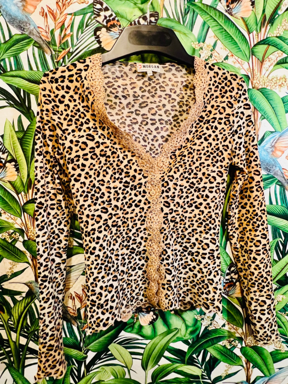 Vintage Morgan de Toi Cardigan S Beige mit Leopardenmuster