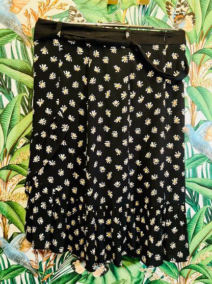 Oui Midi Rock S / M Schwarz mit Blumenmuster