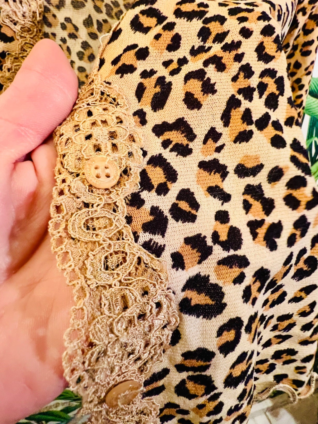 Vintage Morgan de Toi Cardigan S Beige mit Leopardenmuster