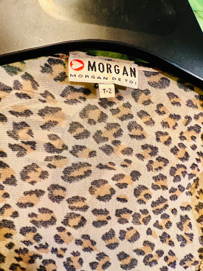 Vintage Morgan de Toi Cardigan S Beige mit Leopardenmuster