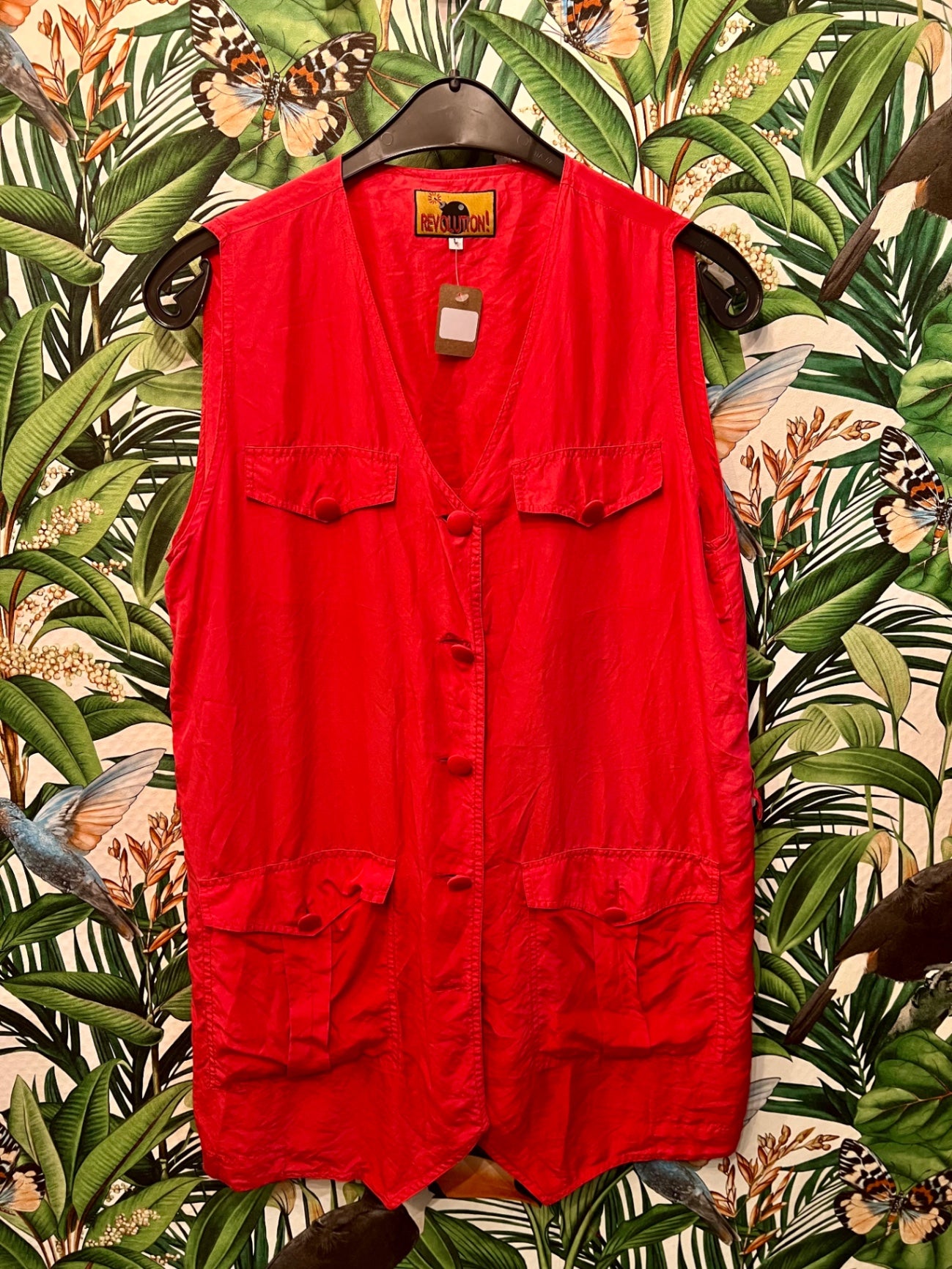 Vintage Revolution Weste L Rot Himbeerrot Seide