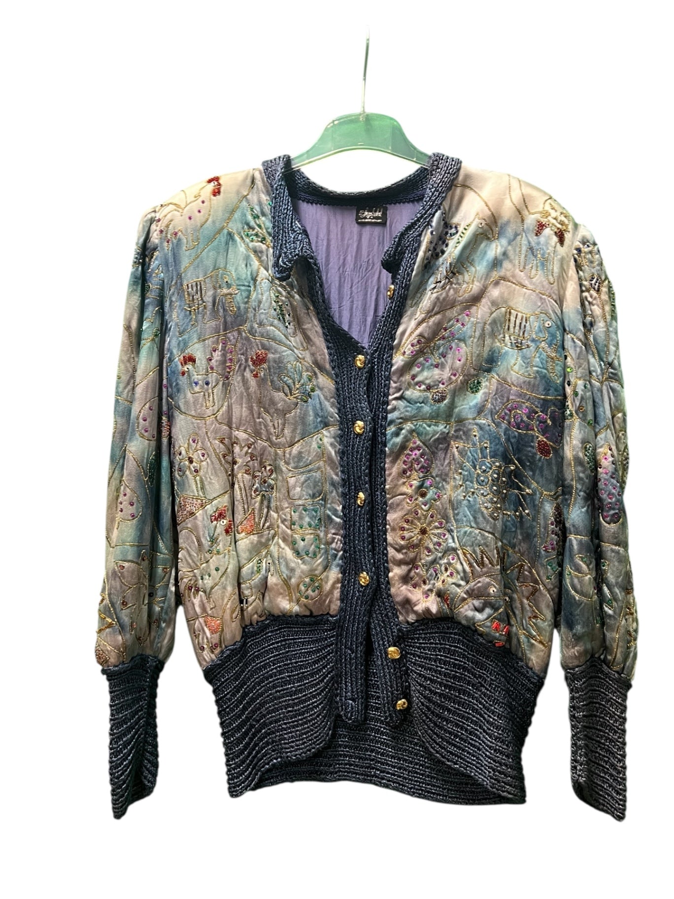 True Vintage Apfeld Jacke 44/46 Hellblau Bunt 80s 