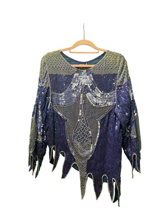True Vintage Le Beau 80s Blusentop 40/42 Blau